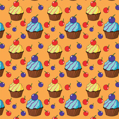 CHERRY AND BLUEBERRY CUPCAKE PATTERN