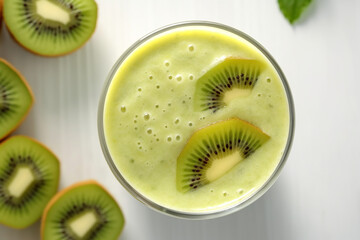 A glass of kiwi smoothie refreshing and healthy breakfast. High quality photo Generative AI