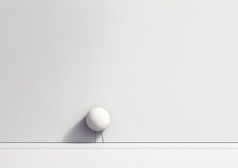 White pavement with a large white wall decorated with white balls. Minimalist elegance and cleanliness are evident in the image.Copy space.Generative AI.