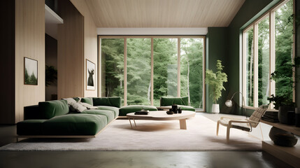 Fototapeta premium Interior wooden living room design. AI generated.