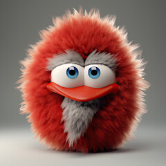 Fototapeta premium Cute fuzzy 3d furry plush animal monster creature, 