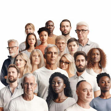 Illustration of a group of people with different ethnic origin on a white background. 