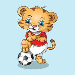 illustration vector graphic of the tiger is playing football