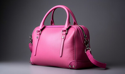 Pink Women's Handbag on Gray Background, generative AI