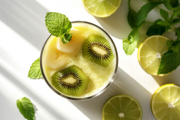 Fototapeta na wymiar A glass of kiwi smoothie refreshing and healthy breakfast. High quality photo Generative AI