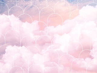 Sugar cotton pink clouds vector design background. Glamour fairytale backdrop