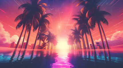 Synthwave Palm Trees: A Retro-Futuristic Utopia of Vibrant Colors and Pure Bliss