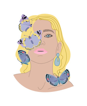 Female With Butterflies  Illustration 