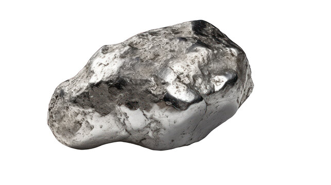 Silver nugget gem mineral isolated on transparent and white background. Generative AI