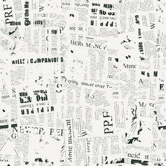 Seamless pattern of ornate Gothic letters against the background of scraps piece of newspapers and magazines. Monochrome repeating texture with ancient Latin letters scratched, dirty backdrop - 604099761