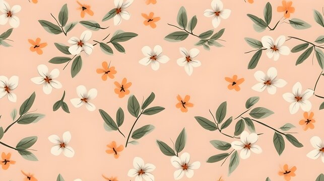minimal floreal pattern with small flowers, high details, light warm background