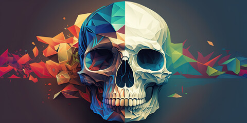 An illustration of a human skull with a black and white background - Generative AI - obrazy, fototapety, plakaty