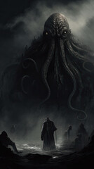 Lovecraftian monster Cthulhu demon horror concept art, 
