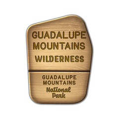 Guadalupe Mountains National Wilderness, Guadalupe Mountains National Park Texas wood sign illustration on transparent background
