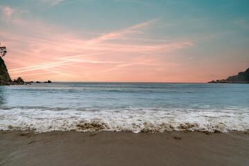 San Pedro de la Ribera beach at sunset, Asturias, Spain