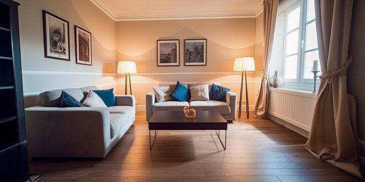 A classic living room with plush furnishings - Generative AI