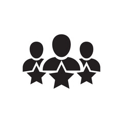 Customer Satisfaction Icon. Achievement, grade, ranking, star, user team icon. Client rating, executive, star user team icon. Business client icon, people group with stars line sign.