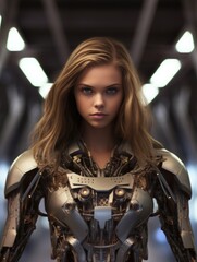 Fototapeta na wymiar Beautiful girl android, futuristic, future, cyborg, ai generative