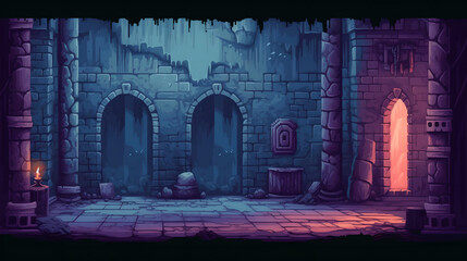 RPG Gaming Battle Scene Underground Dungeon in Pixel 8bits 16bits 32 bits Style