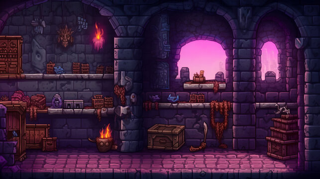 RPG Gaming Battle Scene Underground Dungeon in Pixel 8bits 16bits 32 bits Style