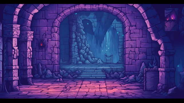 RPG Gaming Battle Scene Underground Dungeon in Pixel 8bits 16bits 32 bits Style