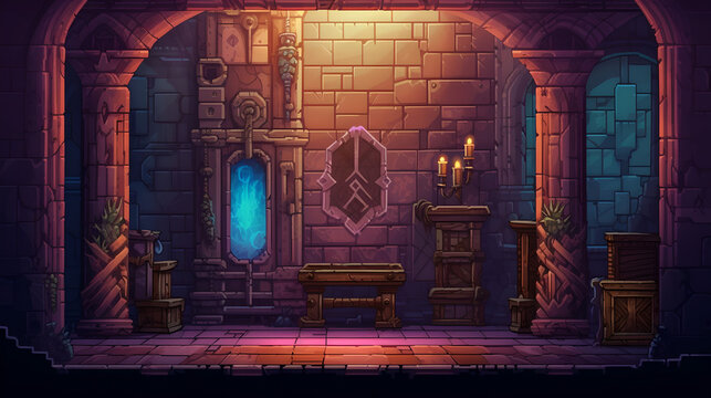 RPG Gaming Battle Scene Underground Dungeon in Pixel 8bits 16bits 32 bits Style