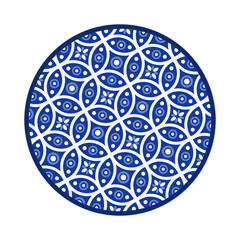 Porcelain plate with traditional blue on white design in Asian style. design pattern for background, plate, dish, bowl, lid, tray, salver, vector illustration art embroidery. circle and flower plate. 