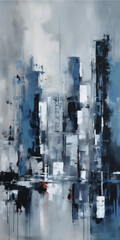Image of abstract city buildings after made up of paint color blocks