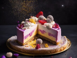 creamy cheesecake with colorful spark. ai generative