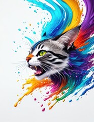 watercolor cat head on white background. ai generative