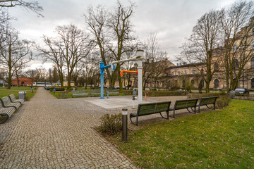 Naklejka premium Buildings and infrastructure of the old railway station in Aleksandrów Kujawski, Poland.