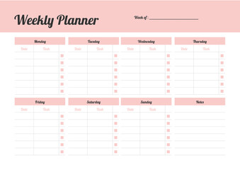 Weekly planner landscape design, pink feminine