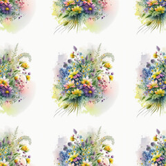 seamless texture watercolor bouquet of forest flowers