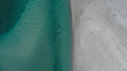 Aerial view of ocean patters with different depths, sand bar patterns and textures