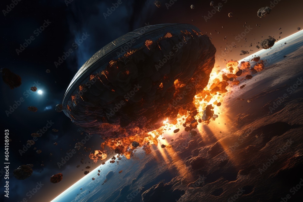 Poster space war human and alien in outer space for star colony. distinct generative ai image.