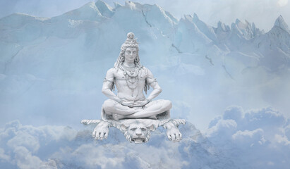  Lord Shiv with clouds, God Mahadev  illustration with Blue clouds