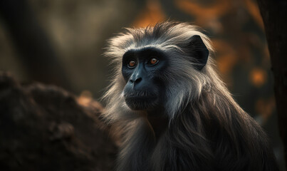 Obraz premium photo of langur on blurry forest background. Generative AI