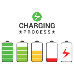 Battery charging process icon and vector sign.