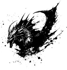 Fearsome Ink Splatter Dragon Vector, Grunge Style