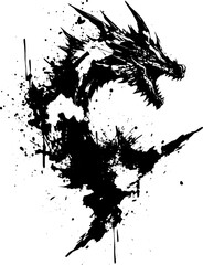 Fearsome Ink Splatter Dragon Vector, Grunge Style