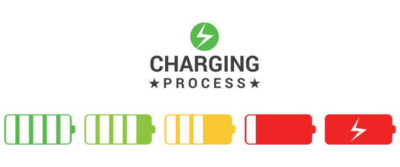 Battery charging process icon and vector sign.