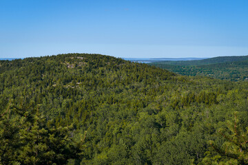 Fototapeta na wymiar View from the summit of the Beehive trail at Acadia National Park overlooking Frenchman Bay.