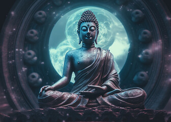 God Buddha statue magnificent glam Polaroid Generative AI