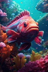 Fototapeta na wymiar Cod fish in nature at under the water. Generative AI