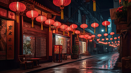 Chinese new year lanterns in china town. Generative Ai