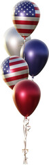 American flag balloon bouquet for USA Independance day (4th of July), Flag Day. Bunch of 3d realistic balloons isolated on a transparent background.