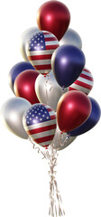American flag balloon bouquet for USA Independance day (4th of July), Flag Day. Bunch of 3d realistic balloons isolated on a transparent background.