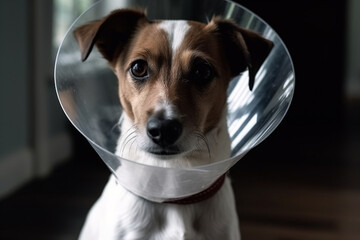 Dog wearing veterinary collar. Generative AI