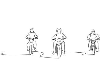 motorcycle people group on the road lifestyle line art