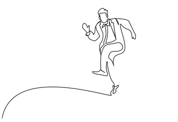 business man in suit ecape running catching up line art